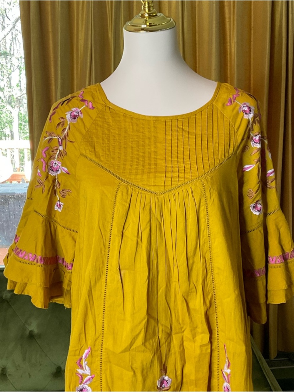 Free People Pavlo embroidered shift dress cotton Sz L - Picture 3 of 5
